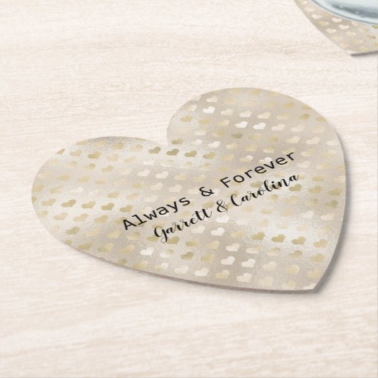 Witgouden harten kartonnen onderzetters (Gekanteld)