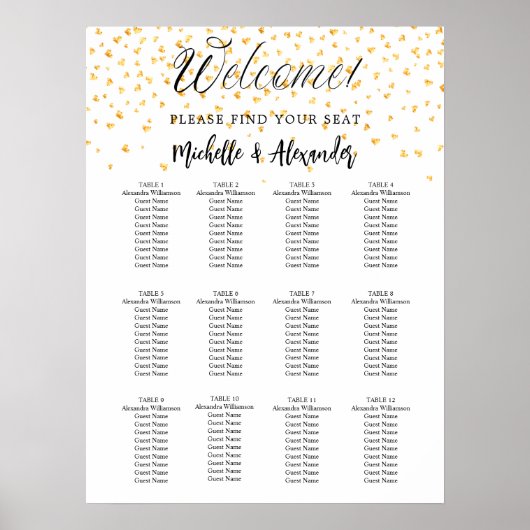 Witgouden harten moderne bruiloft zitgrafiek poster (Voorkant)