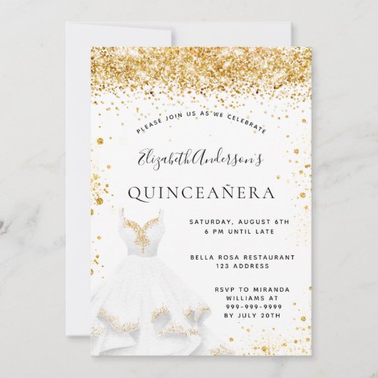 Witgouden jurk glitter Quinceanera Kaart (Voorkant)