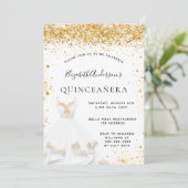 Witgouden jurk glitter Quinceanera Kaart (Staand voorkant)