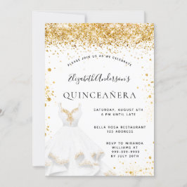 Witgouden jurk glitter Quinceanera Kaart