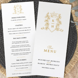 Witgouden kroon kam monogram bruiloft menu
