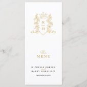 Witgouden kroon kam monogram bruiloft menu (Voorkant)