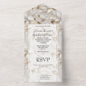 Witgouden lotusbloemen all in one uitnodiging (Binnen)