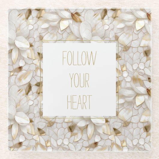 Witgouden lotusbloemen glazen onderzetter (Voorkant)