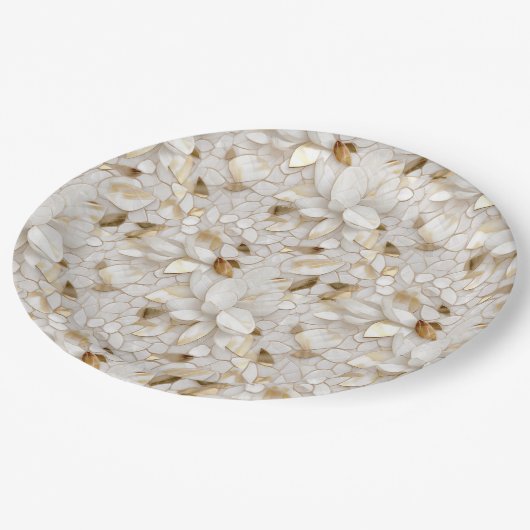 Witgouden lotusbloemen papieren bordje (Gekanteld)
