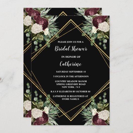 Witgouden maroon roos botanische bloemen chic kaart (Voorkant / Achterkant)