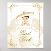 Witgouden Mexicaans doopfeest verjaardag gastenboe Poster (Voorkant)