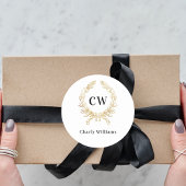 Witgouden monogram initialen krans ronde sticker