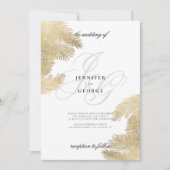 Witgouden monogram initialen tropische bruiloft kaart (Voorkant)