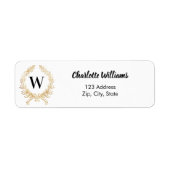 Witgouden monogram krans retouradres etiket (Voorkant)