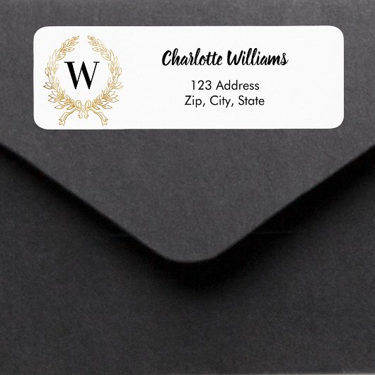 Witgouden monogram krans retouradres etiket