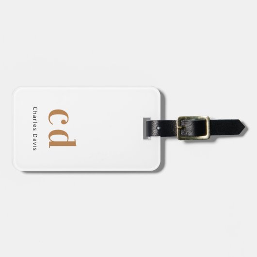 Witgouden monogram naam initialen modern bagagelabel (Voorkant horizontaal)