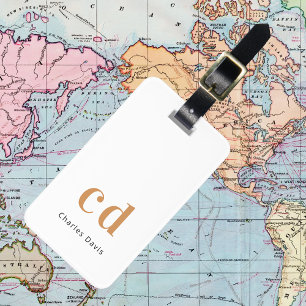 Witgouden monogram naam initialen modern bagagelabel