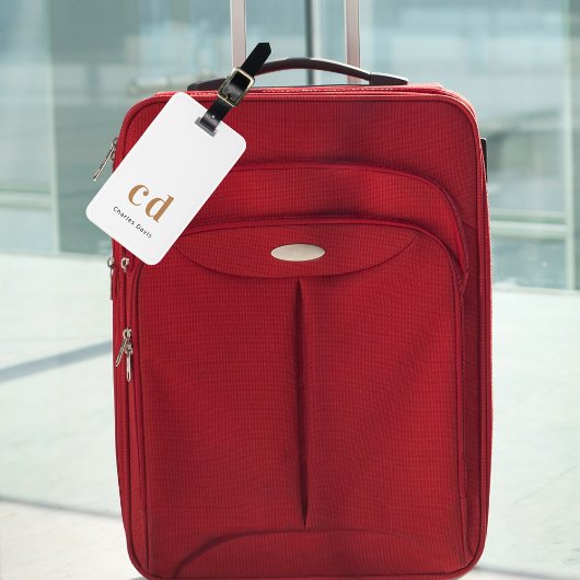 Witgouden monogram naam initialen modern bagagelabel