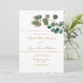 Witgouden munt groen eucalyptus bladeren bruiloft kaart (Staand voorkant)