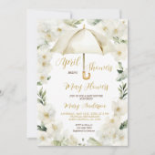 Witgouden paraplu april douches uitnodigen kaart (Voorkant)