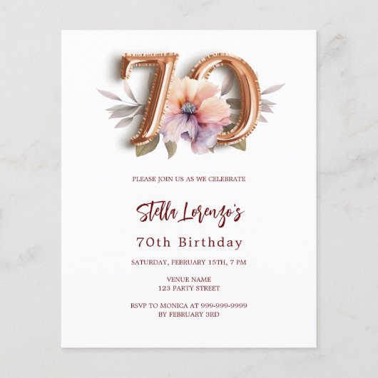 Witgouden perzik bloemen budget 70e verjaardag (Voorkant)