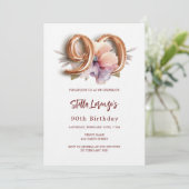 Witgouden perzik bloemenluxe 90e verjaardag kaart (Staand voorkant)