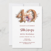 Witgouden perzik bloemig 40e verjaardag kaart (Voorkant)