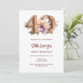 Witgouden perzik bloemig 40e verjaardag kaart (Staand voorkant)