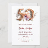 Witgouden perzik bloemig 50e verjaardag kaart (Voorkant)