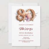 Witgouden perzik bloemig 80e verjaardag kaart (Voorkant)