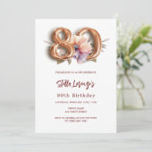 Witgouden perzik bloemig 80e verjaardag kaart (Staand voorkant)