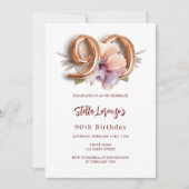 Witgouden perzik bloemig 90e verjaardag kaart (Voorkant)