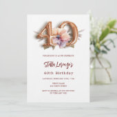 Witgouden perzik bloemmoes 40e verjaardag luxe kaart (Staand voorkant)