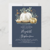 Witgouden pompoenen Navy Blue Herfst Baby shower Kaart (Voorkant)