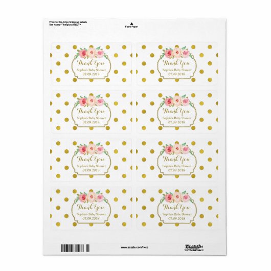 Witgouden Stippen Bloemen Baby shower Etiketten (Full Sheet)