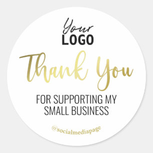 Witgouden tekst Dank u Ondersteunt Business Logo Ronde Sticker
