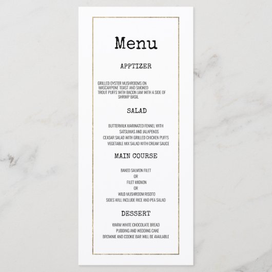 Witgouden typemachine lettertype rustieke bruiloft programmakaart (Voorkant)