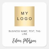 Witgouden zwarte naam handtekening bedrijf logo vierkante sticker (Voorkant)