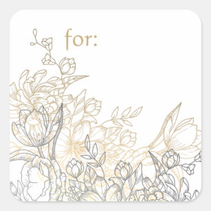 Witgrijs vintage gouden bloemmotief elegante rol vierkante sticker