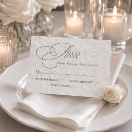 Witgrijze luxe romantische bruiloft RSVP kaartje