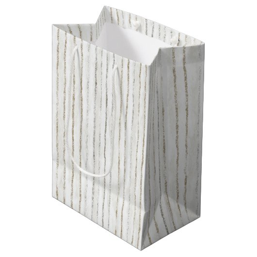 Witgrijze Strepen Bruiloft Medium Cadeauzakje (Voorkant Gekanteld)