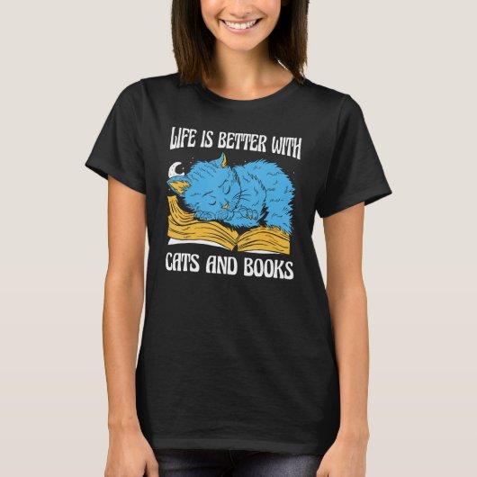 With Cats And Books  Cats Books T-shirt (Voorkant)