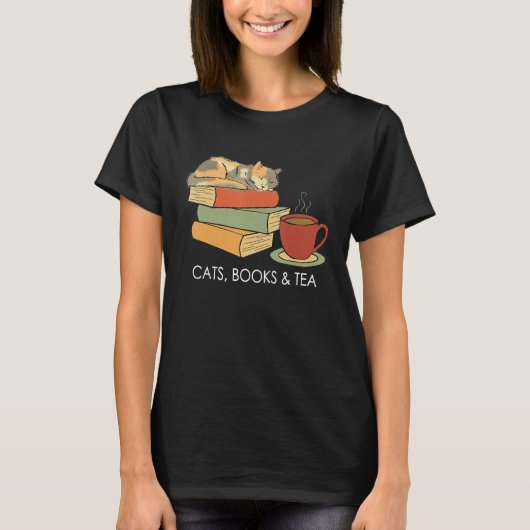With Cats Books And Tea   Reading T-shirt (Voorkant)