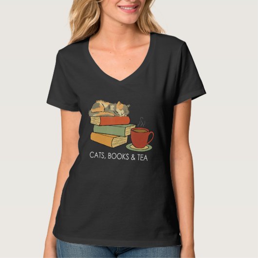 With Cats Books And Tea   Reading T-shirt (Voorkant)