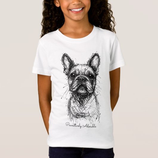 🐶With custom text, Frenchie Scribble Charm  T-shirt (Voorkant)