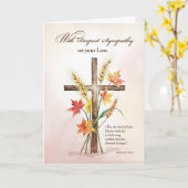 With Deepest Sympathy Religious Cross Wheat Autumn Kaart (Gele Bloem)