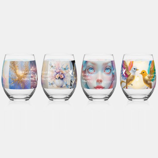 With God all things are possible. (Matthew 19:26) Wijnglas Zonder Voet (Achterkant)