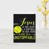 With Jesus In Her Heart And A Softball She Is Unst Kaart (Gele Bloem)