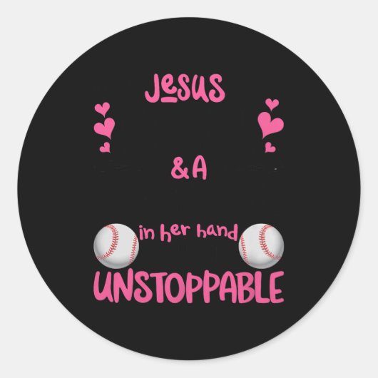 With Jesus In Her Heart And A Softball She Is Unst Ronde Sticker (Voorkant)