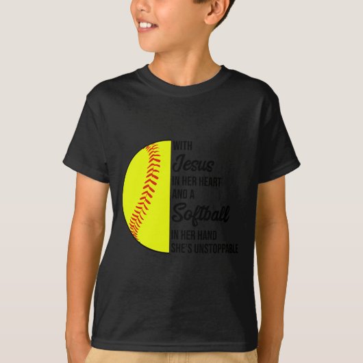 With Jesus In Her Heart And A Softball She Is Unst T-shirt (Voorkant)