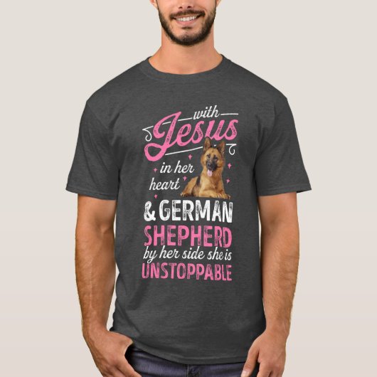 With Jesus In Her Heart And German Shepherd shirt  (Voorkant)