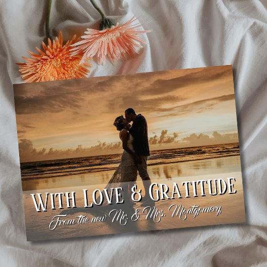With Love and Gratitude Wedding Photo Champagne  Bedankkaart