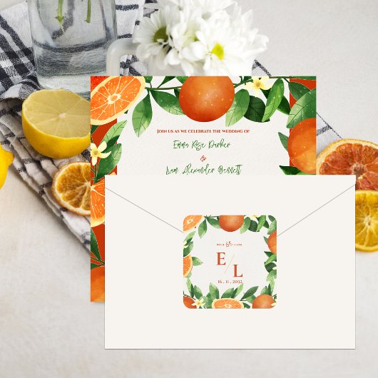 With Love From – Rustic Citrus Wedding Favor Vierkante Sticker